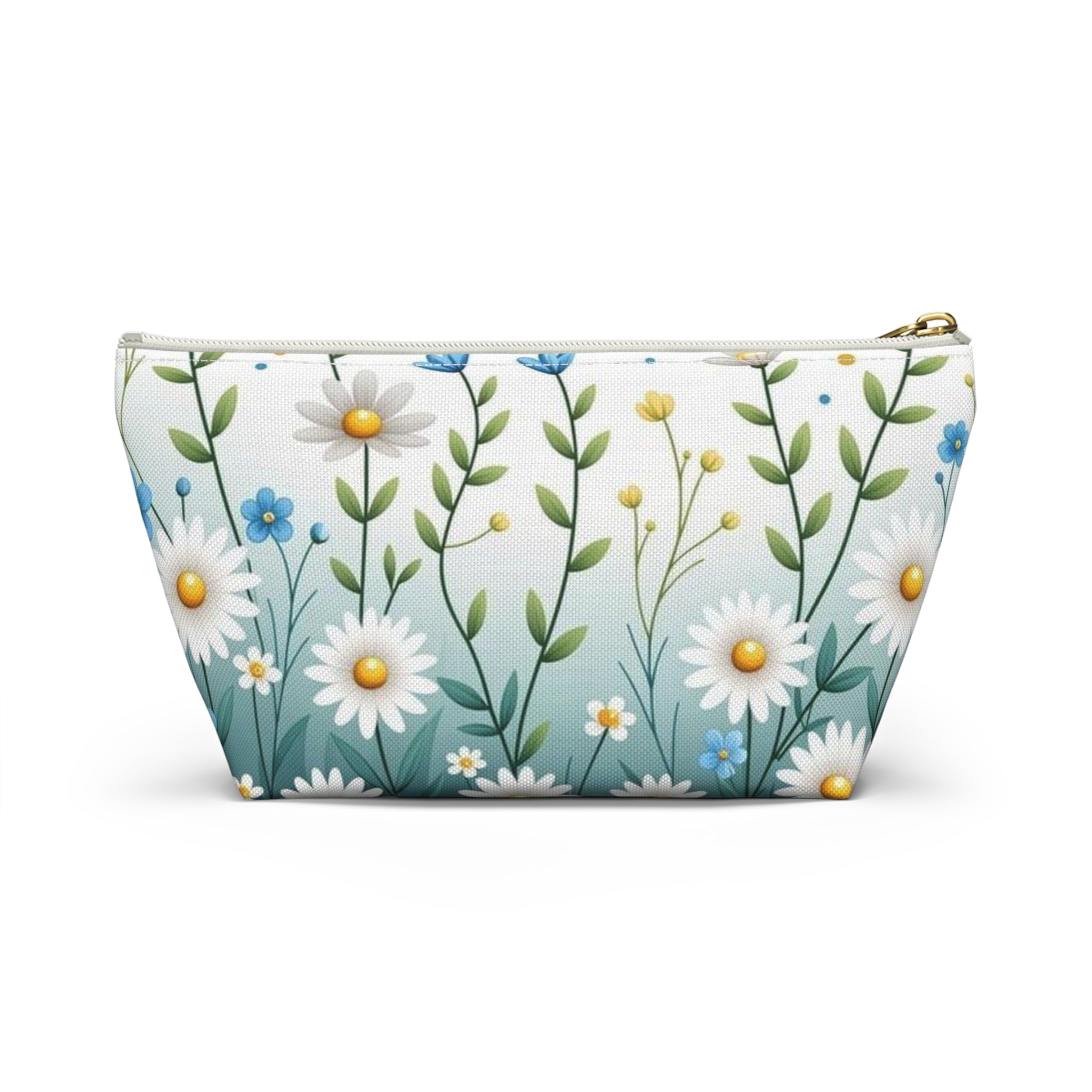 Daisy Meadow Accessory Pouch — Floral Cosmetic Bag with T-Bottom