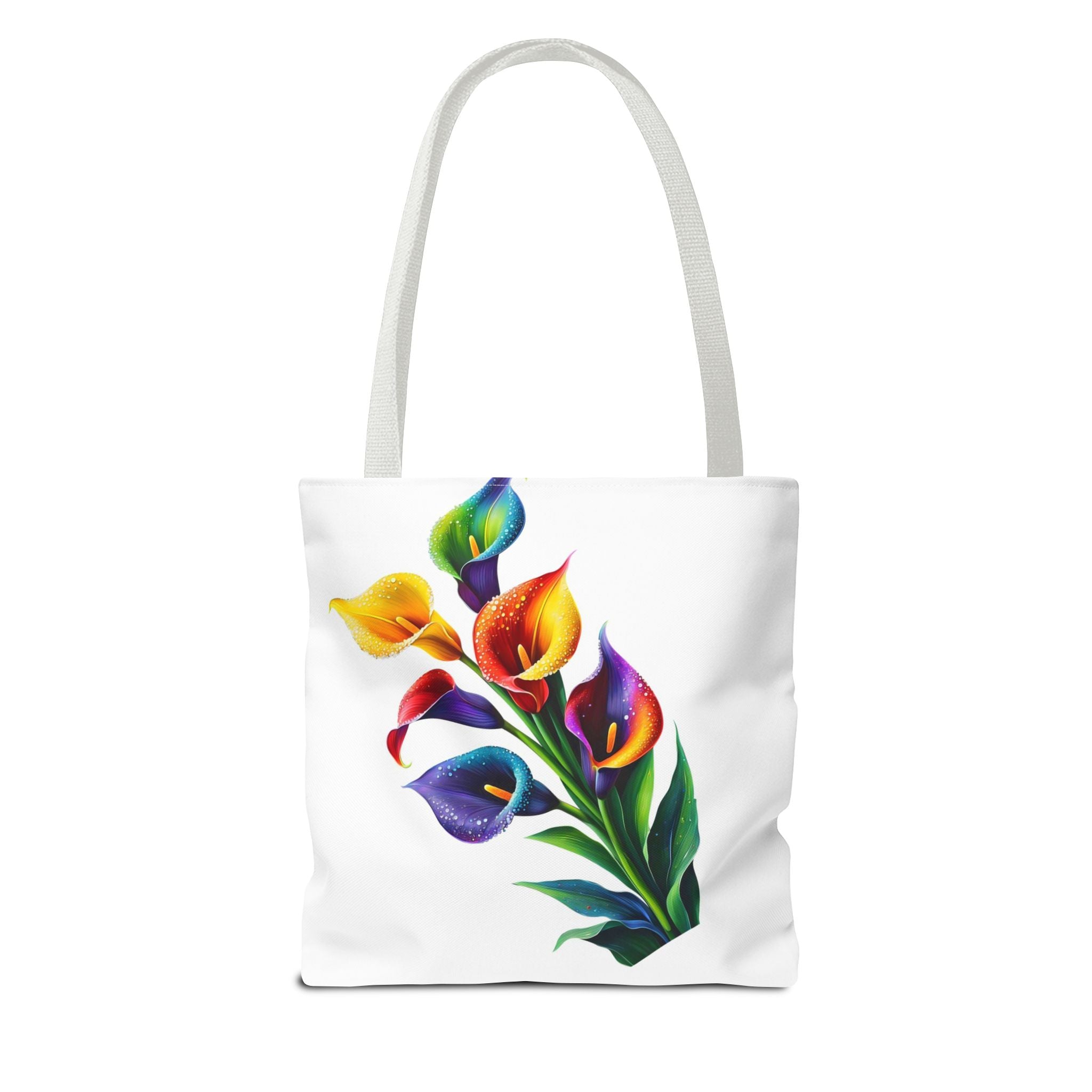 Floral Tote Bag - Elegant Red & White Blossom and Rainbow Calla Handbag