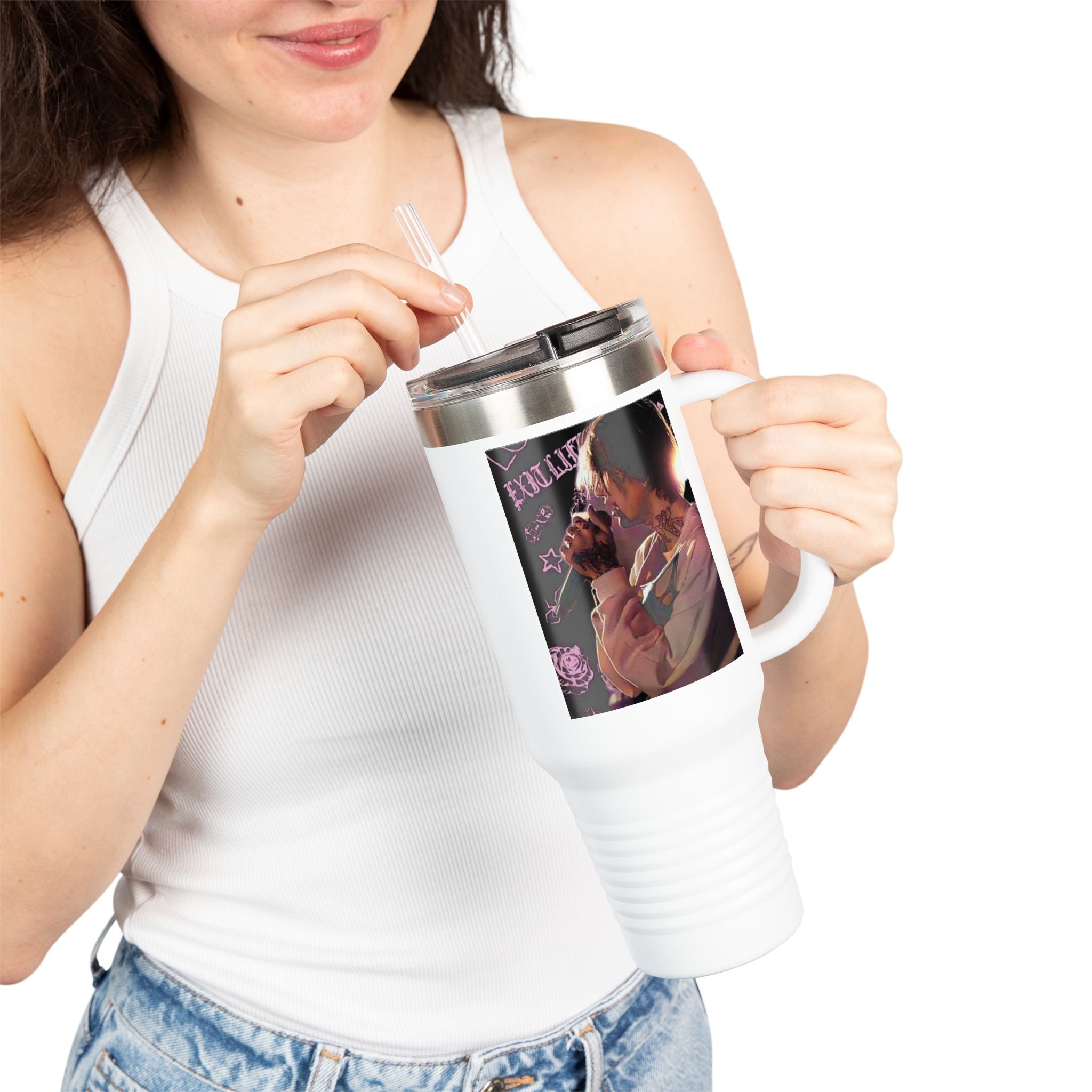 40oz Insulated Travel Mug — Vintage Music Portrait Design