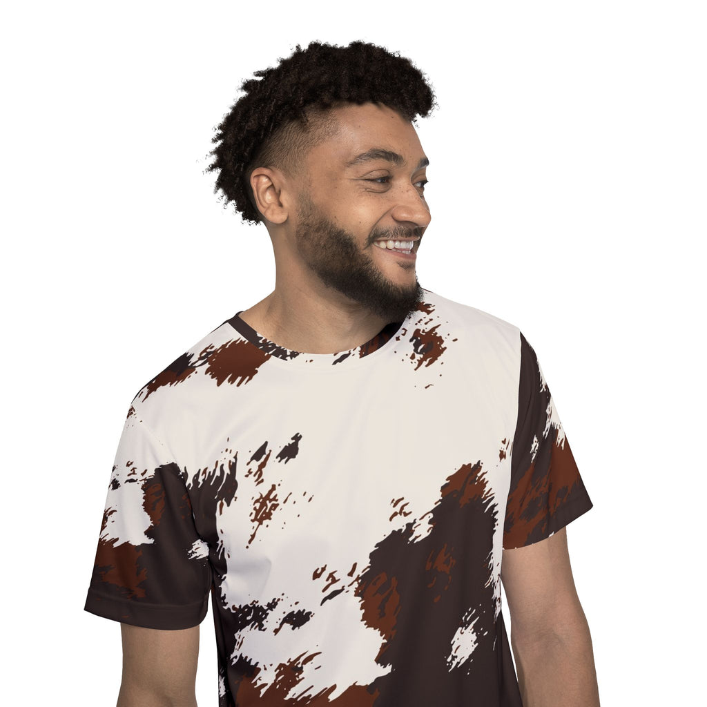Cowhide Print Sports Jersey — Brown & Cream All-Over Athletic Tee