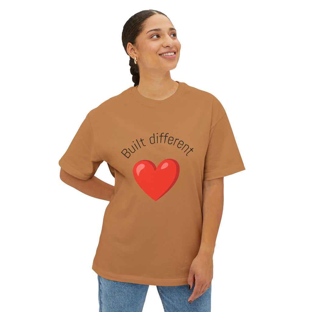 Built Different Heart Tee — Cute Red Heart Graphic Boxy T‑Shirt