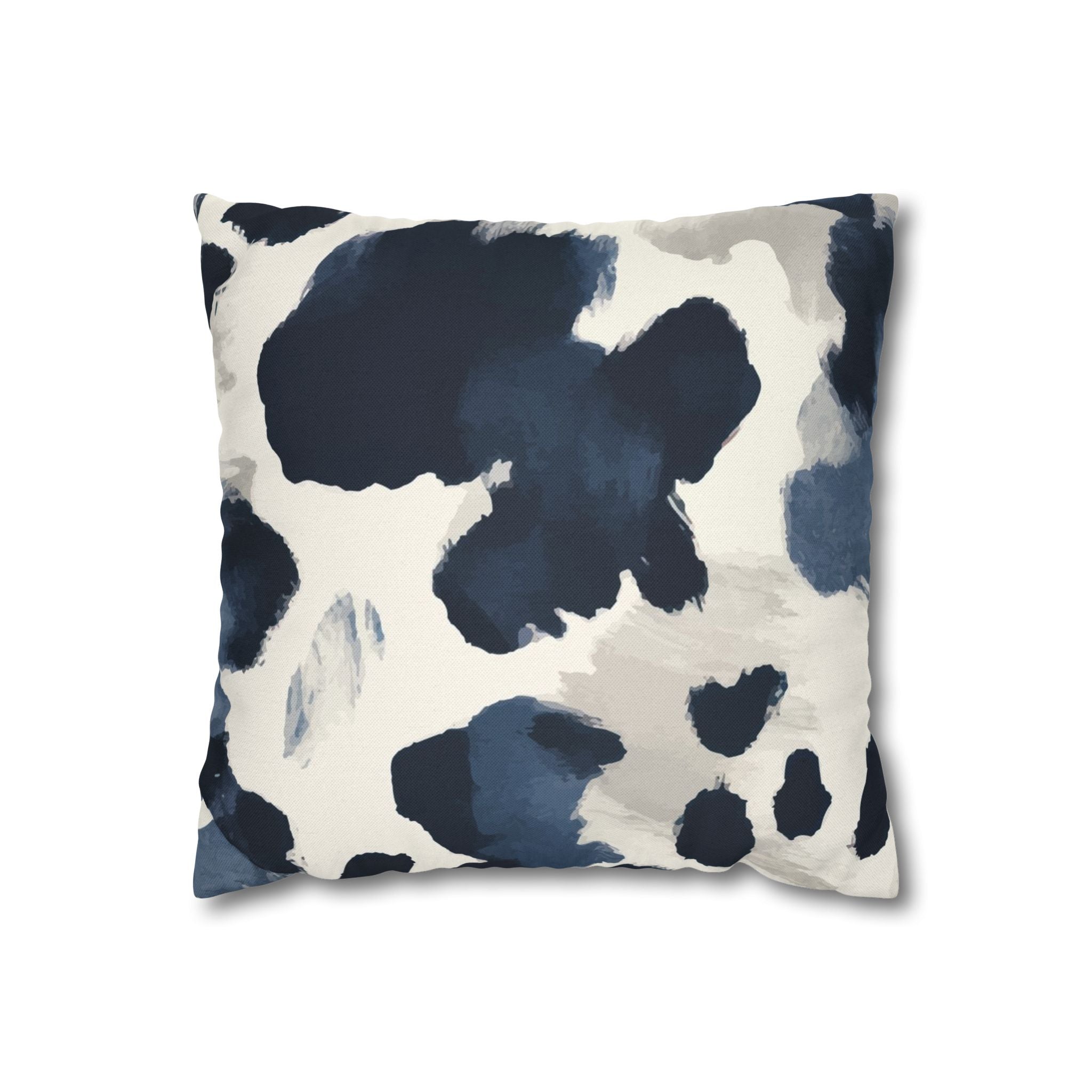 Abstract Indigo Cowhide Pillowcase — Blue Watercolor Throw Pillow Cover