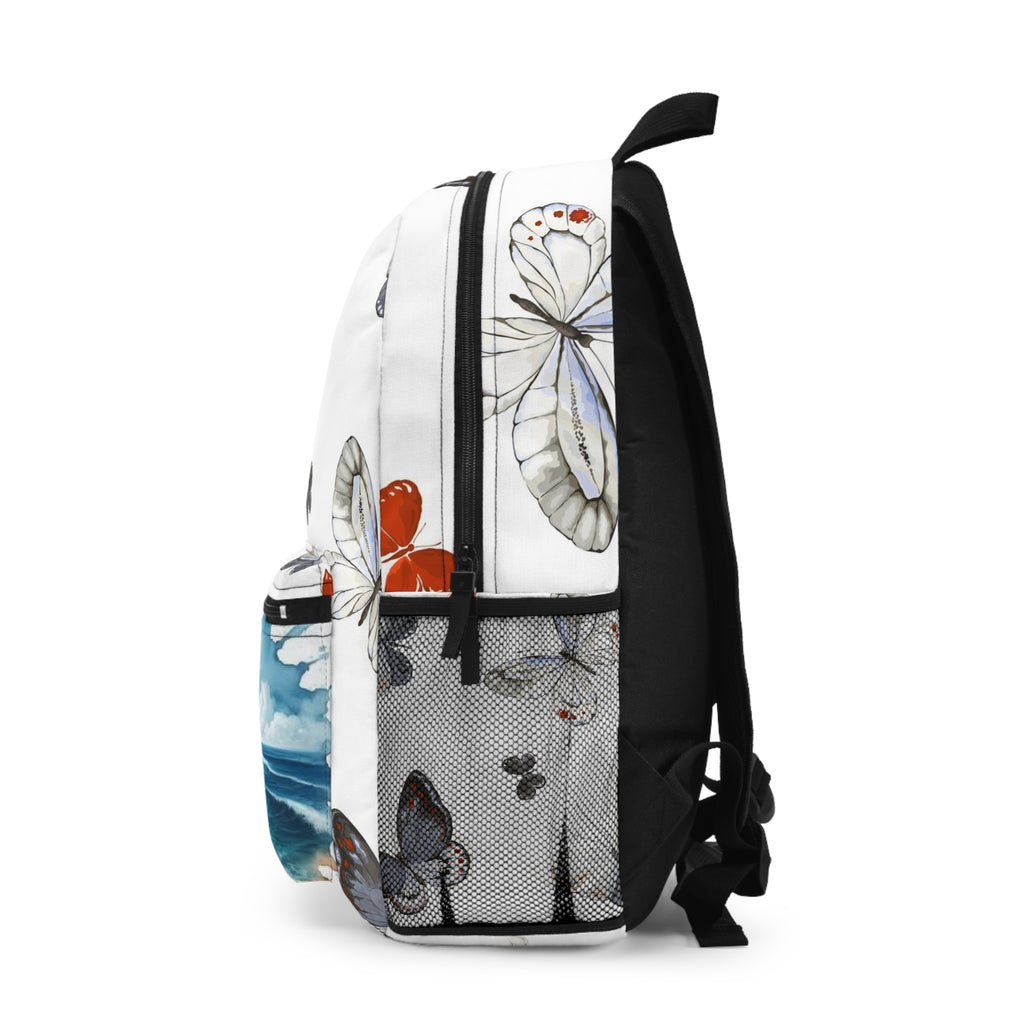 Butterfly Beach Backpack — Tropical Ocean & Coffee Print Travel Bag