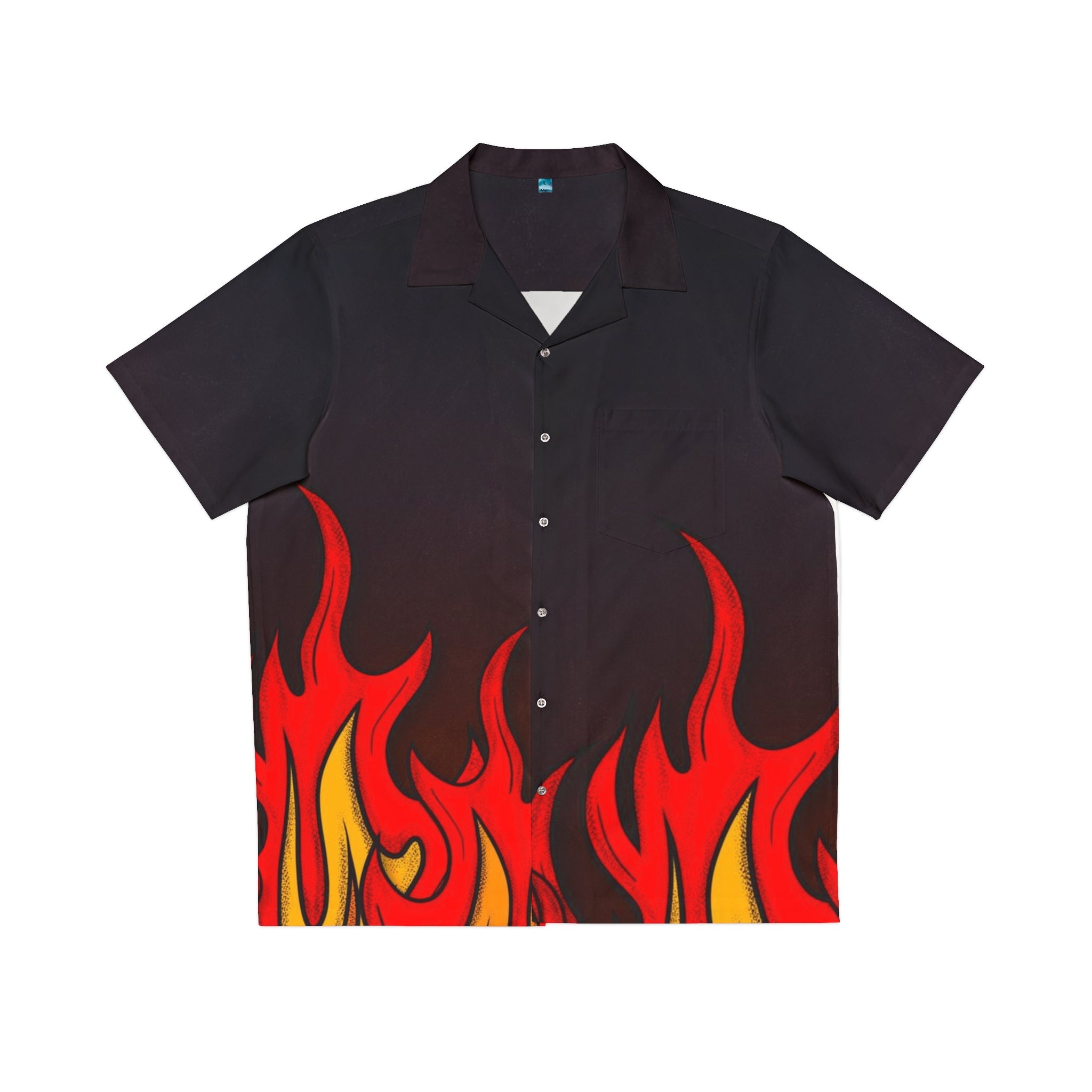 Flame Graphic Hawaiian Shirt — Men’s Retro Fire Print Camp Shirt