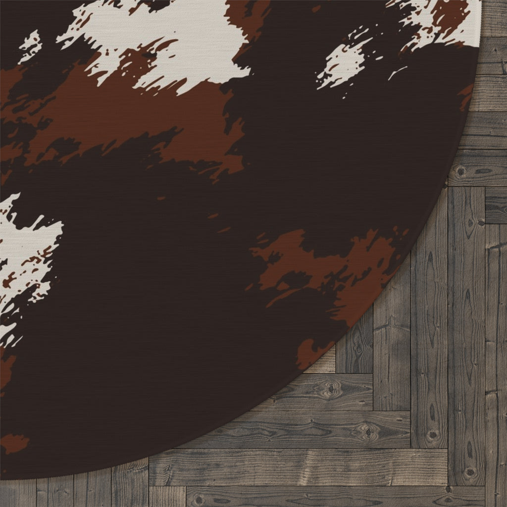 Cowhide Round Rug — Rustic Brown & White Animal Print Accent Mat