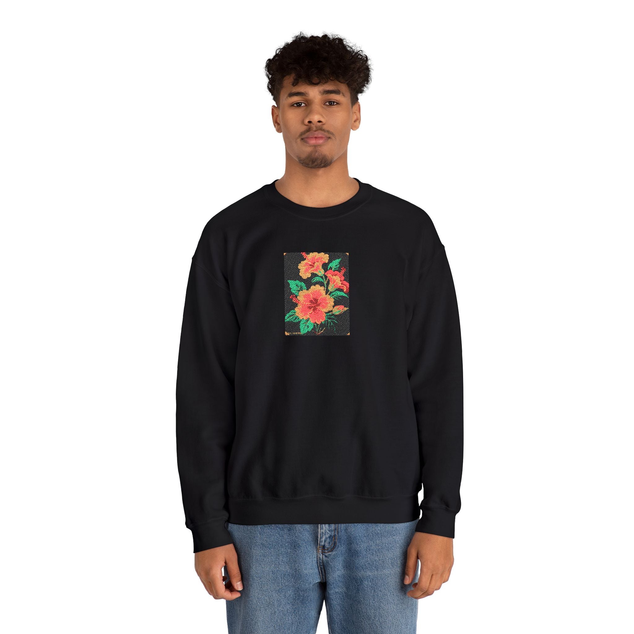 Floral Pixel Art Crewneck Sweatshirt