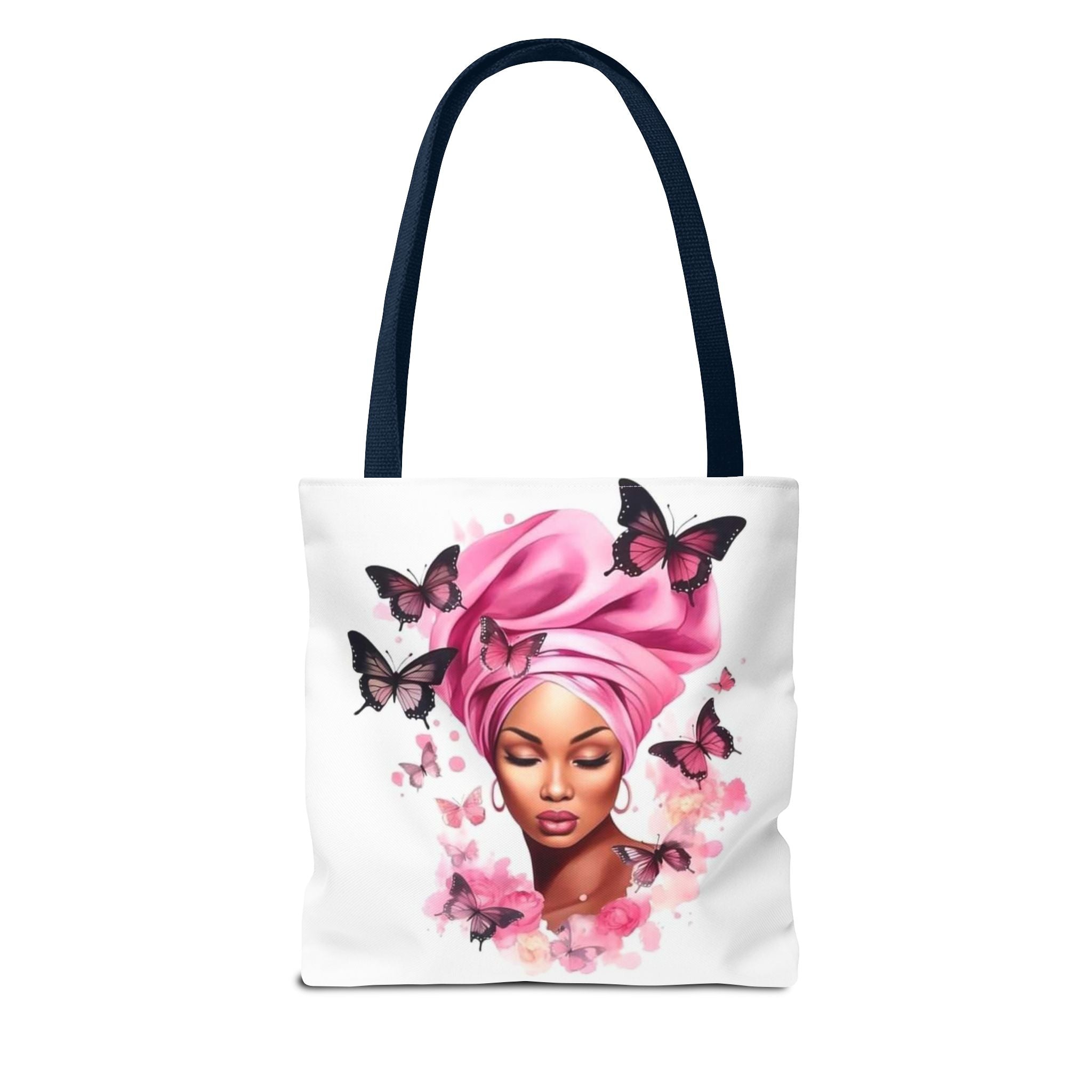Self-Love Canvas Tote Bag — Pink Headwrap & Butterfly Afro Glam Design