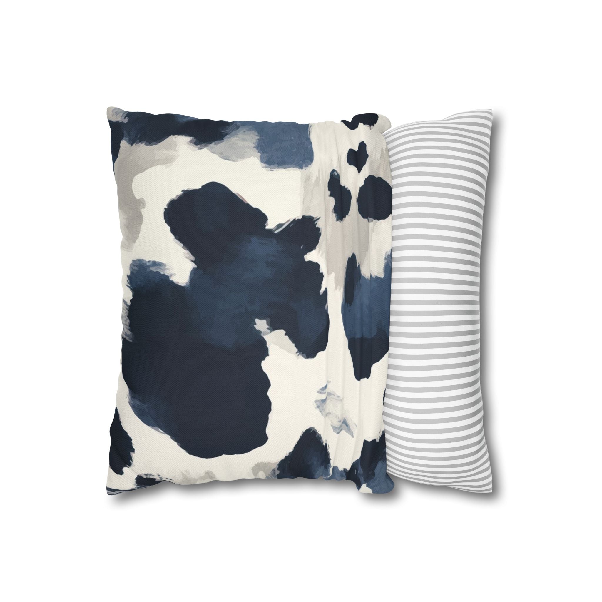 Abstract Indigo Cowhide Pillowcase — Blue Watercolor Throw Pillow Cover