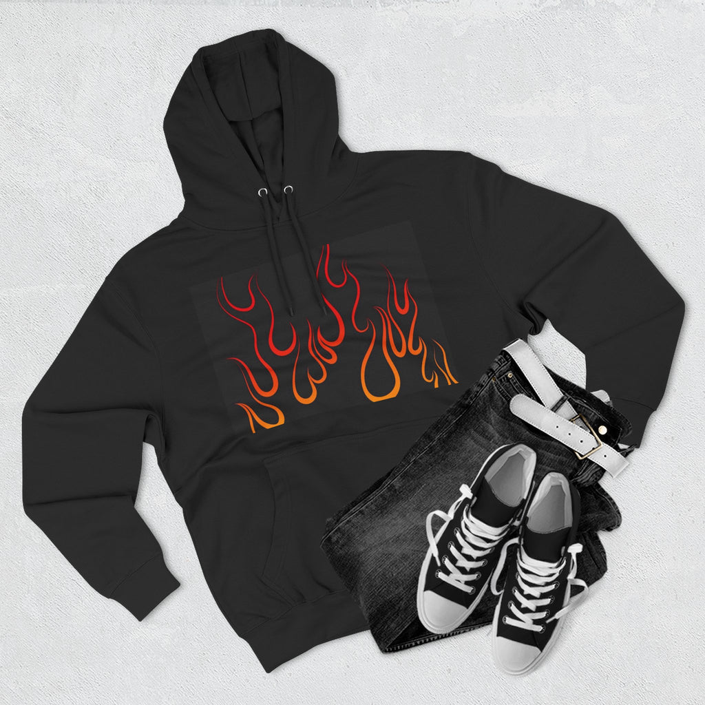 Flaming Flames Hoodie — Retro Orange Red Flame Graphic Fleece Hoodie