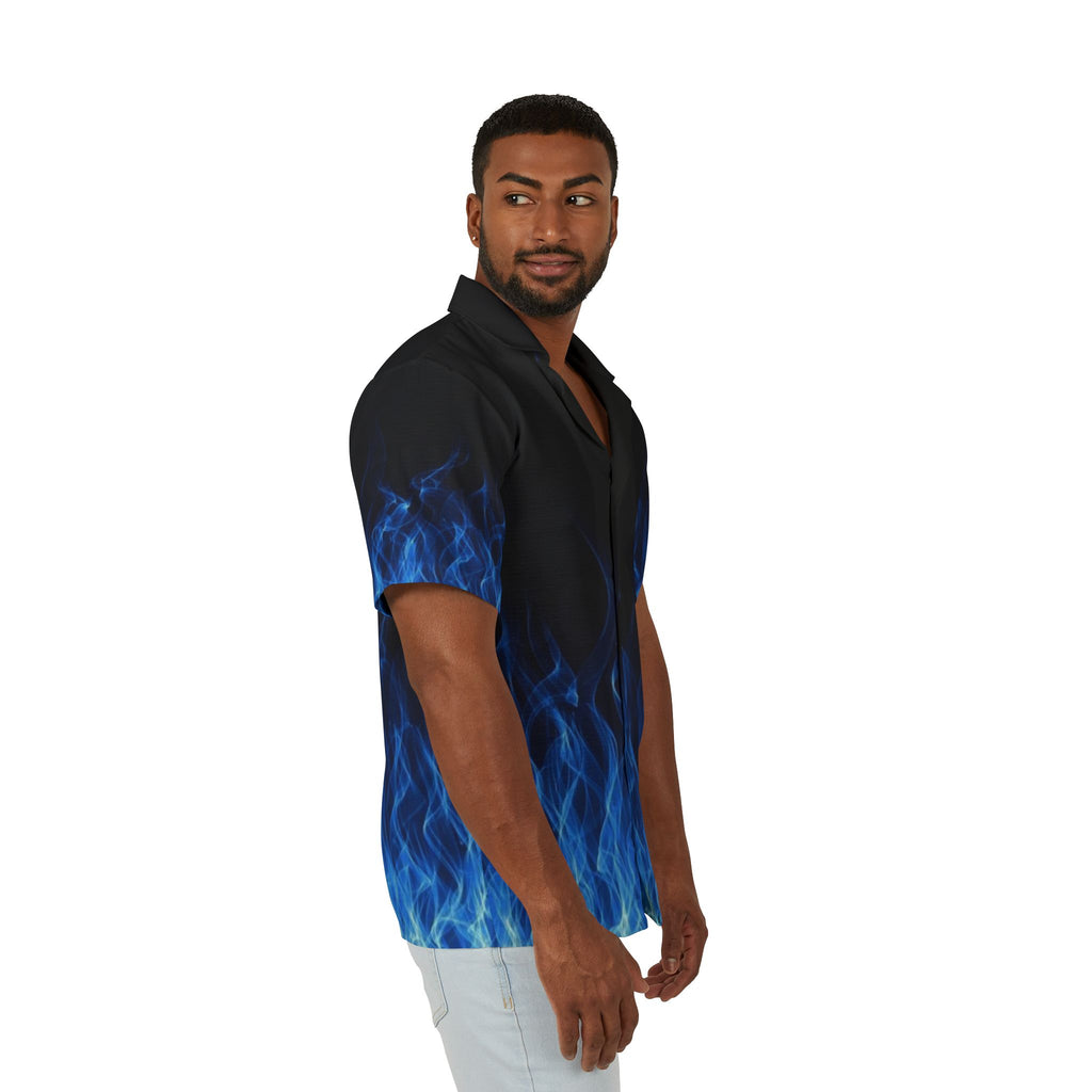 Blue Flame Hawaiian Camp Shirt — Men’s Short-Sleeve AOP Button-Up