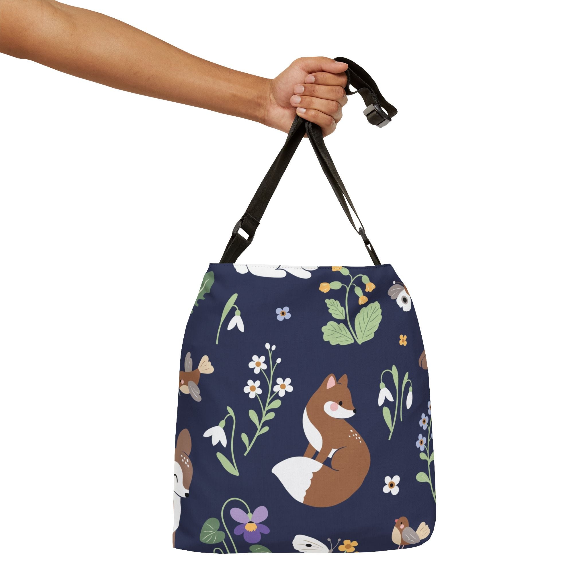 Fox Floral Adjustable Tote Bag — Cute Woodland Pattern Shoulder Bag