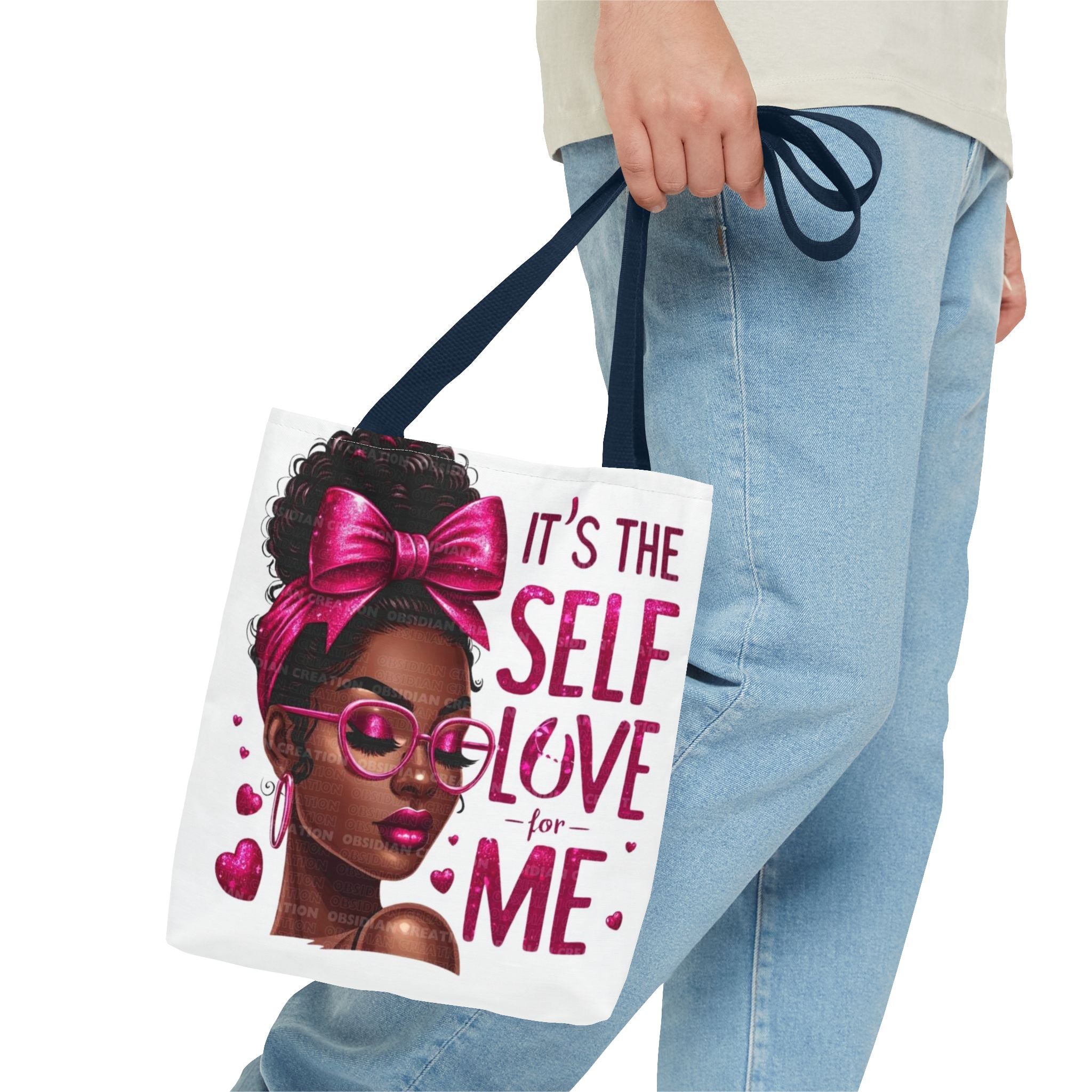 Self-Love Canvas Tote Bag — Pink Headwrap & Butterfly Afro Glam Design