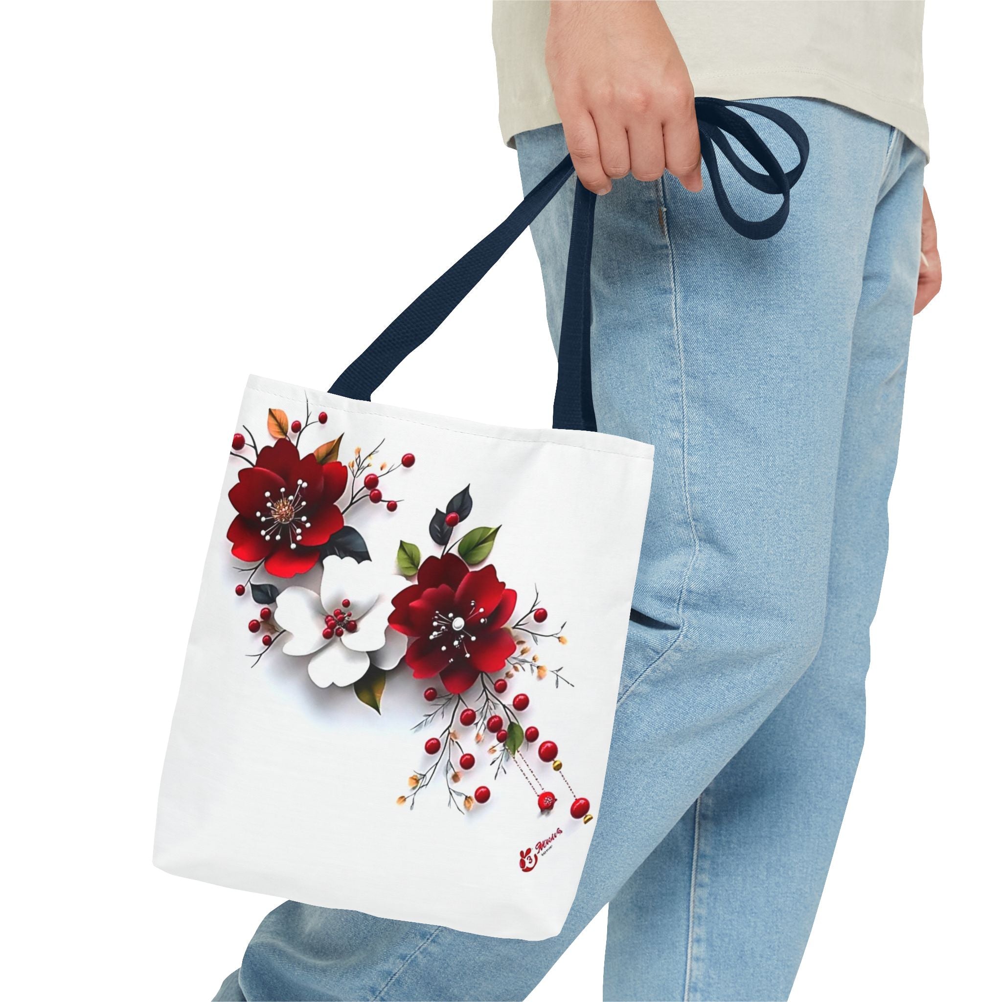 Floral Tote Bag - Elegant Red & White Blossom and Rainbow Calla Handbag
