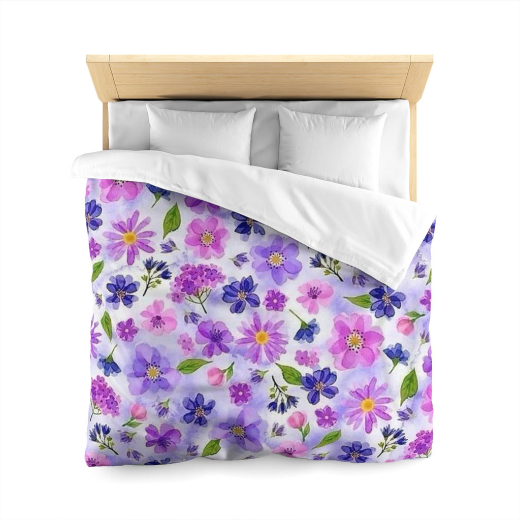 Floral Watercolor Duvet Cover — Purple & Pink Wildflower Bedding