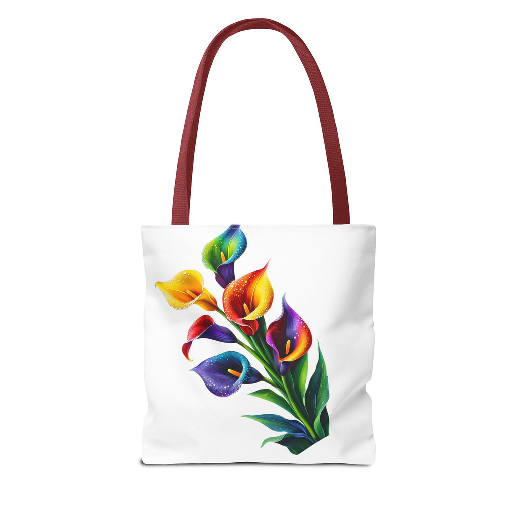 Floral Tote Bag - Elegant Red & White Blossom and Rainbow Calla Handbag