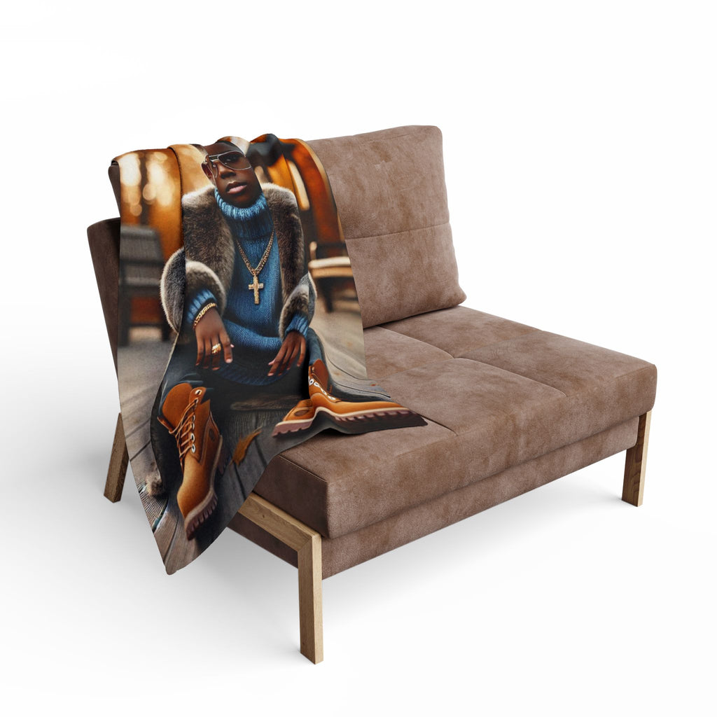 Arctic Fleece Blanket — Cozy Autumn Portrait Throw Blanket with Stylish Kid in Fur Coat Design