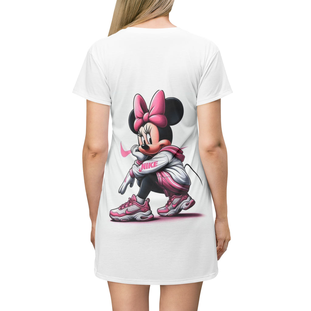 Cartoon Mouse Couple T-Shirt Dress – Trendy Athletic Tee Dress with Cute Sneakers Print