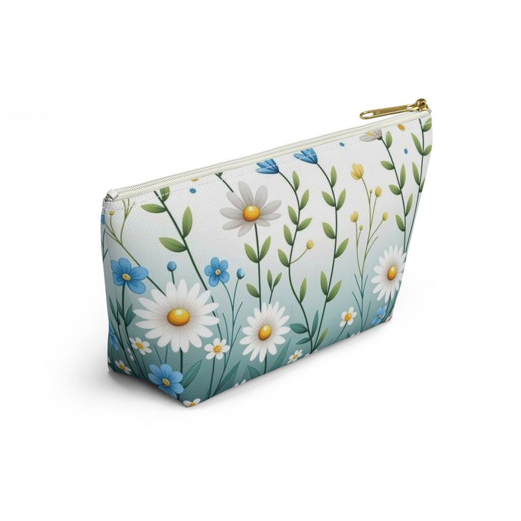 Daisy Meadow Accessory Pouch — Floral Cosmetic Bag with T-Bottom