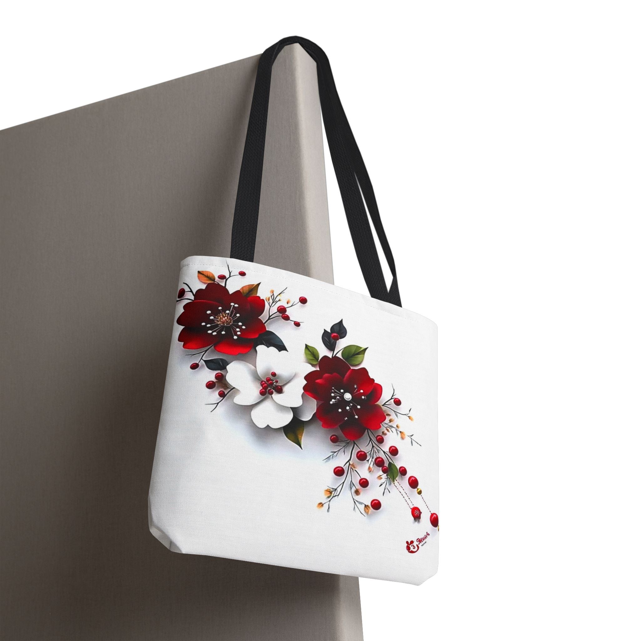 Floral Tote Bag - Elegant Red & White Blossom and Rainbow Calla Handbag
