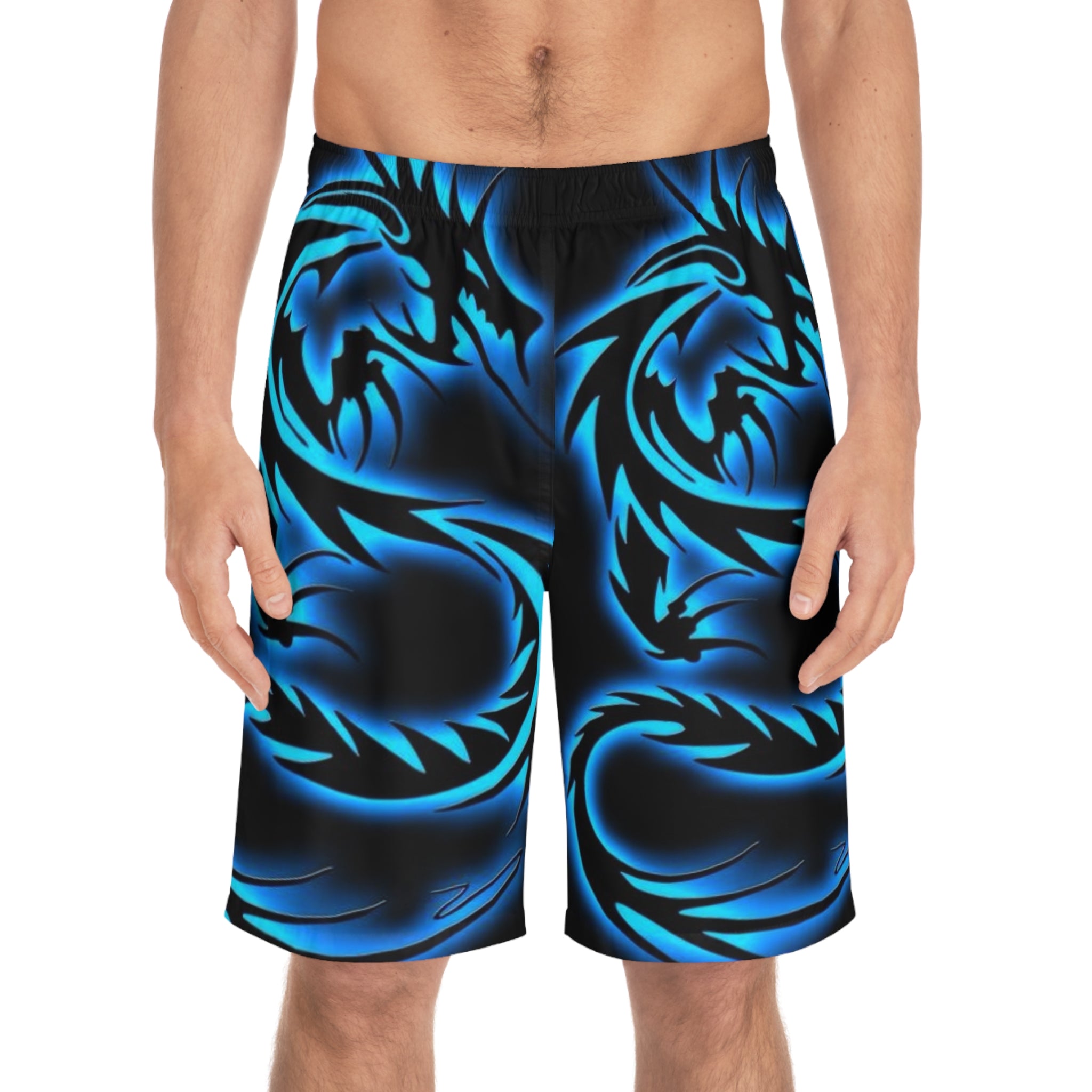 Blue Tribal Dragon Board Shorts — Men's Swim/Surf Shorts