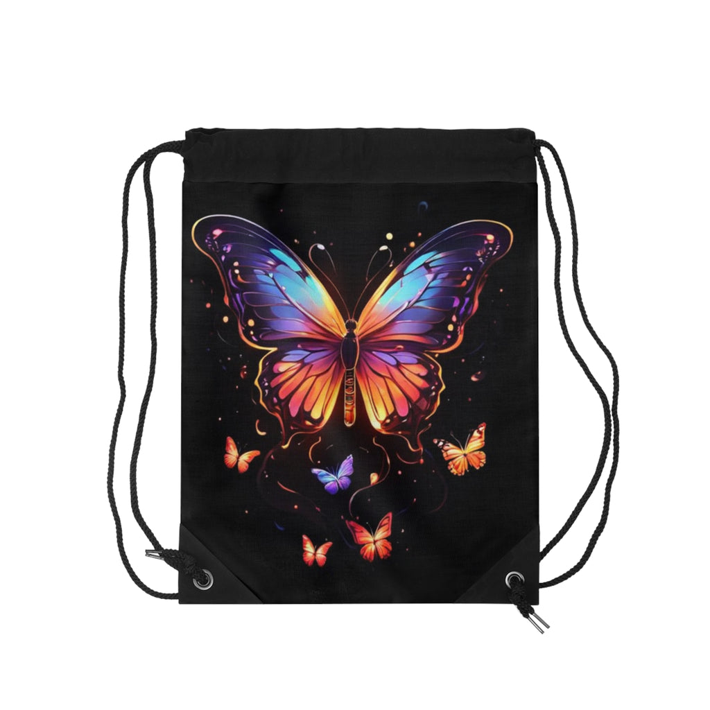 Butterfly Glow Drawstring Bag — Colorful Neon Butterfly Gym Sack