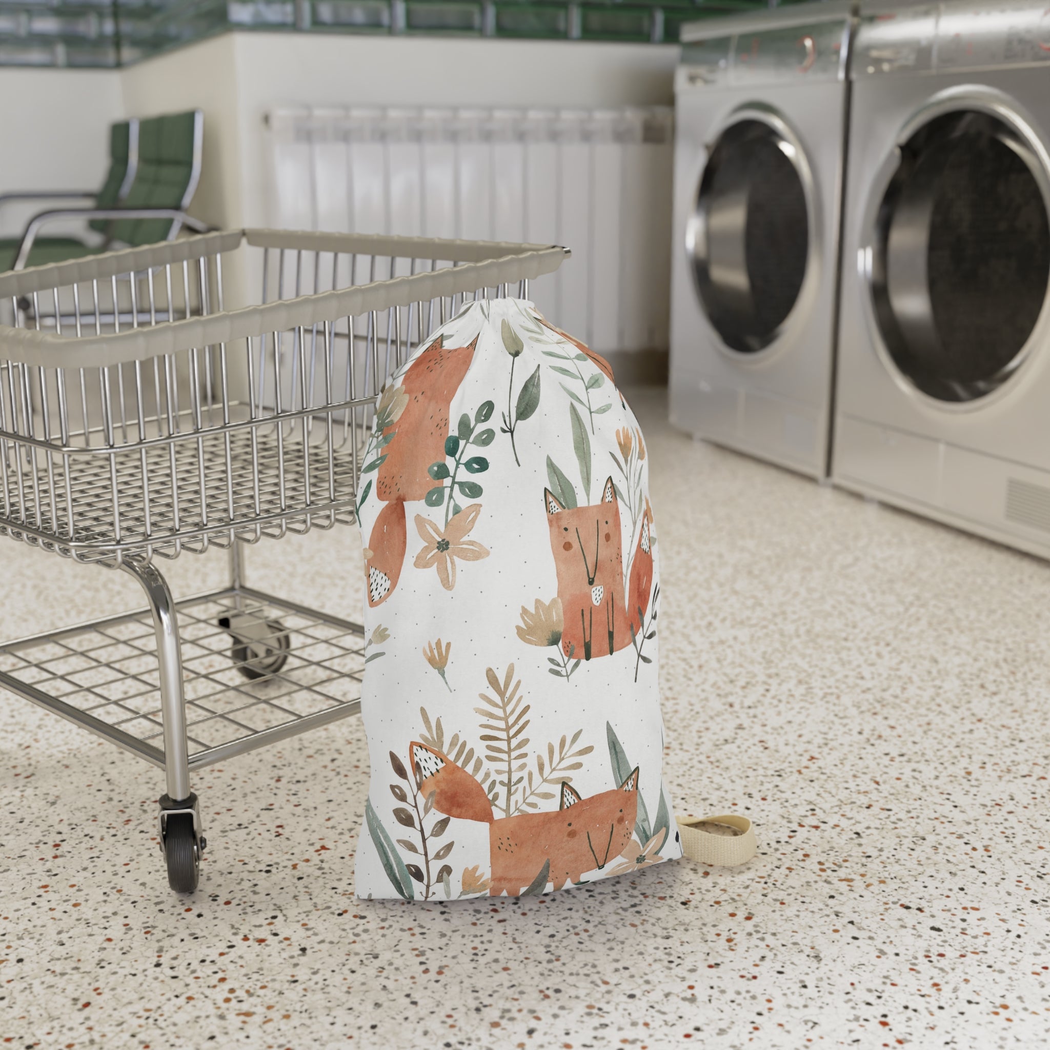 Fox Floral Laundry Bag – Cute Woodland Drawstring Hamper for Kids & Nursery
