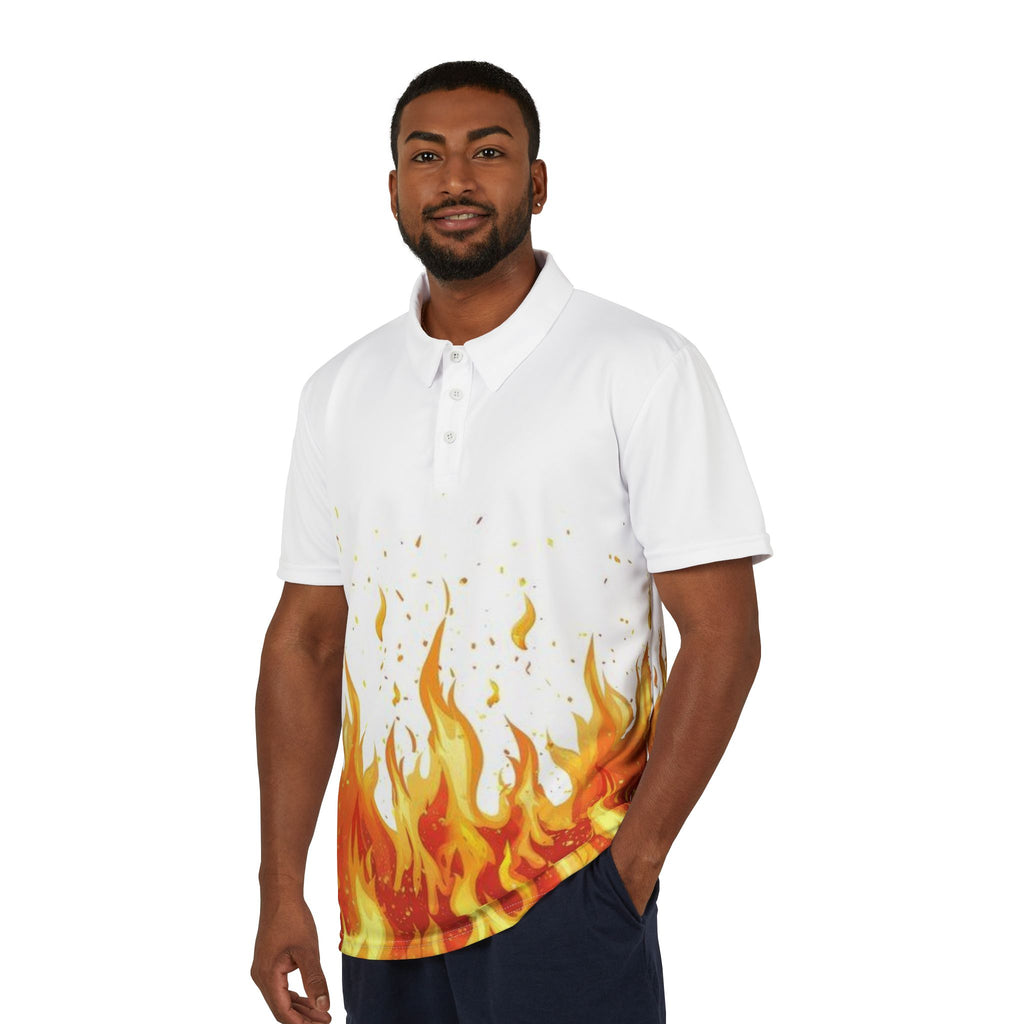 Flame Graphic Polo Shirt — Fiery All-Over Print