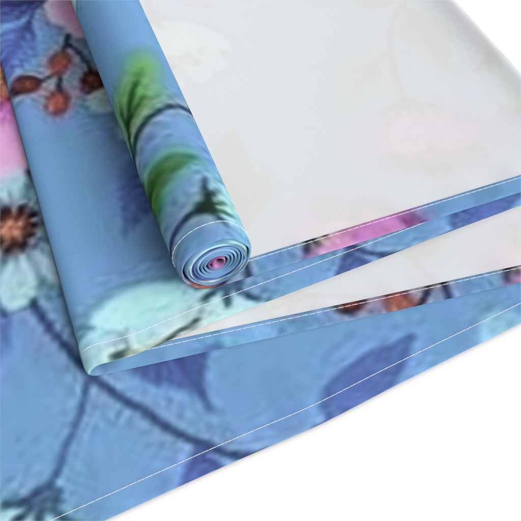Blue Floral Table Runner – Spring Garden Cotton-Blend Dining Decor