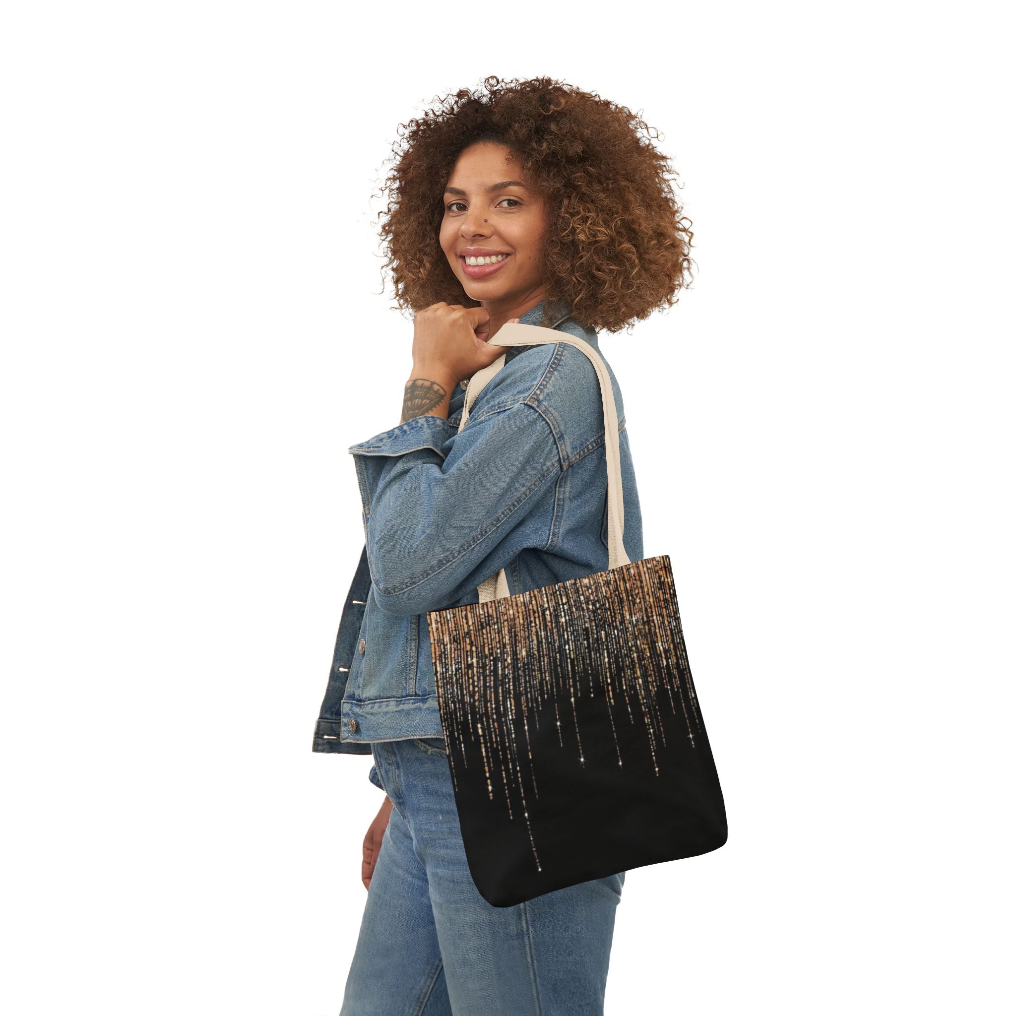 Canvas Tote — Gold Sparkle Drip Design