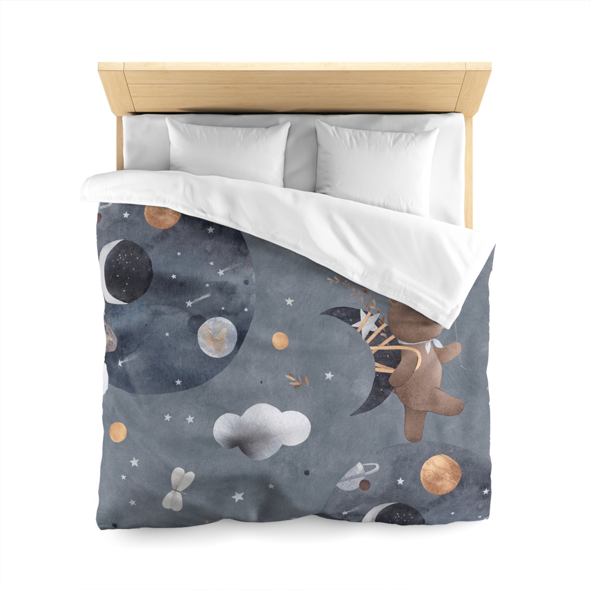 Children’s Space Bear Duvet Cover - Cute Moon & Cloud Nursery Bedding