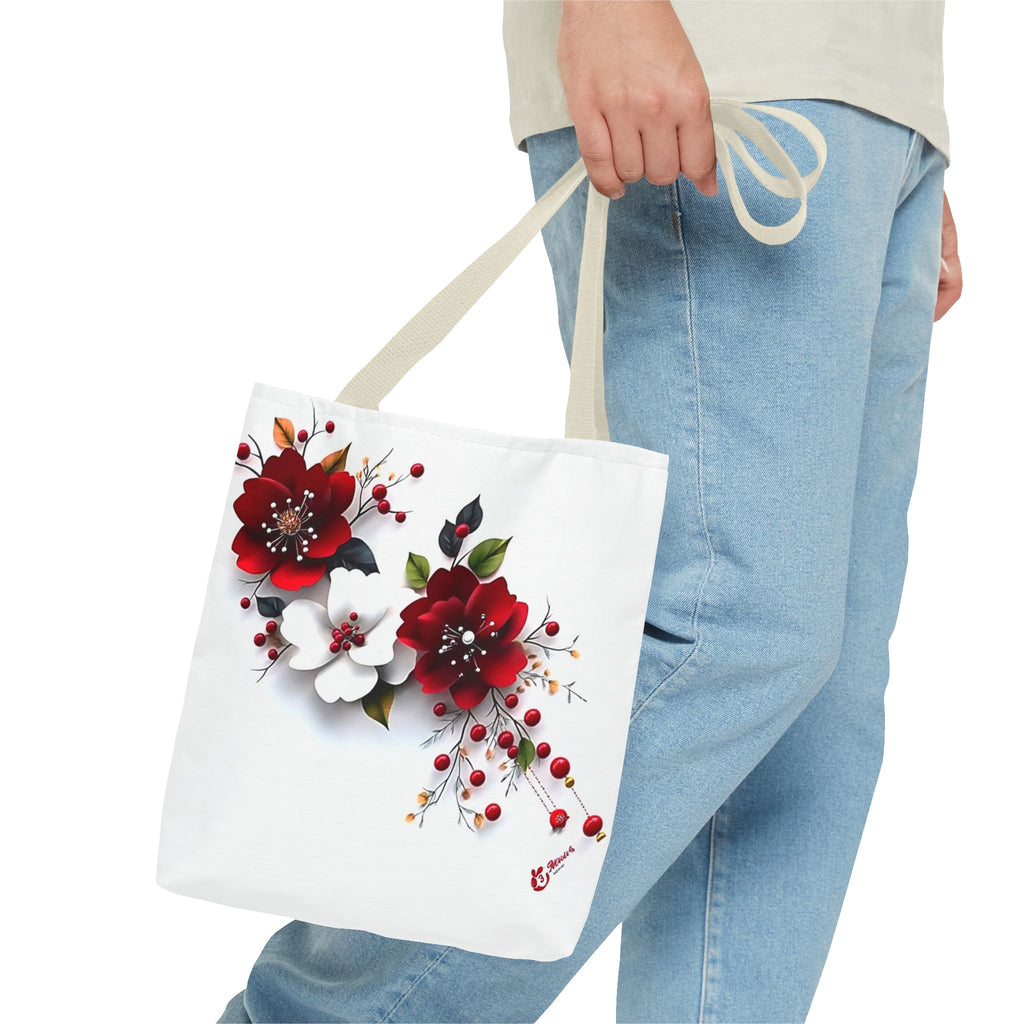 Floral Tote Bag - Elegant Red & White Blossom and Rainbow Calla Handbag