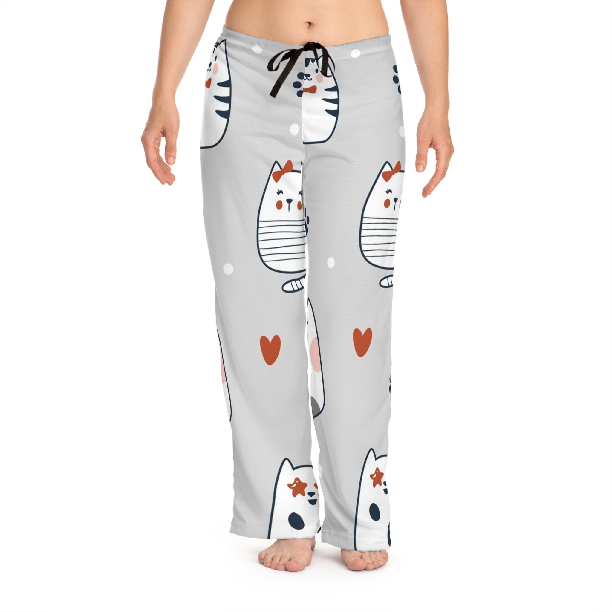 Cat Print Pajama Pants — Cute Grey Kawaii Cats Sleep Lounge Pants