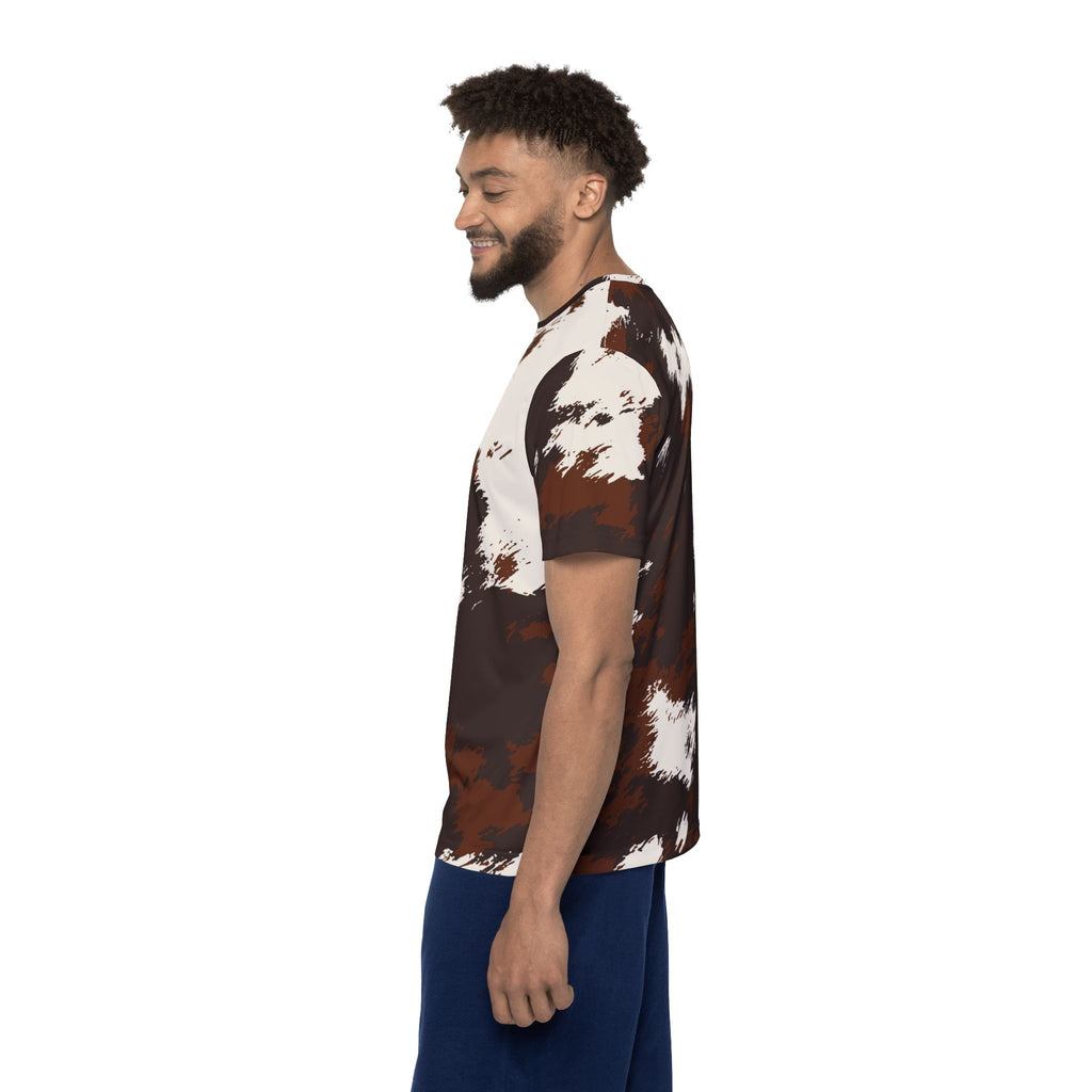 Cowhide Print Sports Jersey — Brown & Cream All-Over Athletic Tee