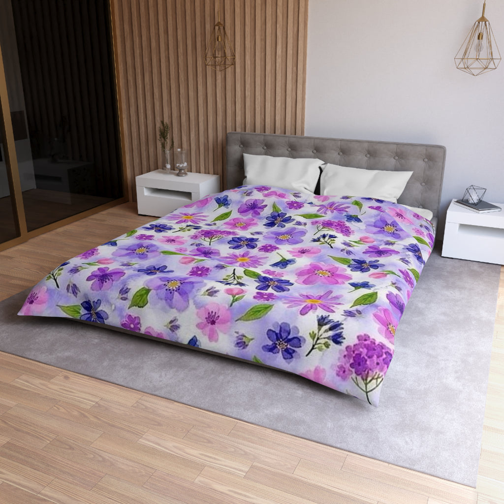 Floral Watercolor Duvet Cover — Purple & Pink Wildflower Bedding