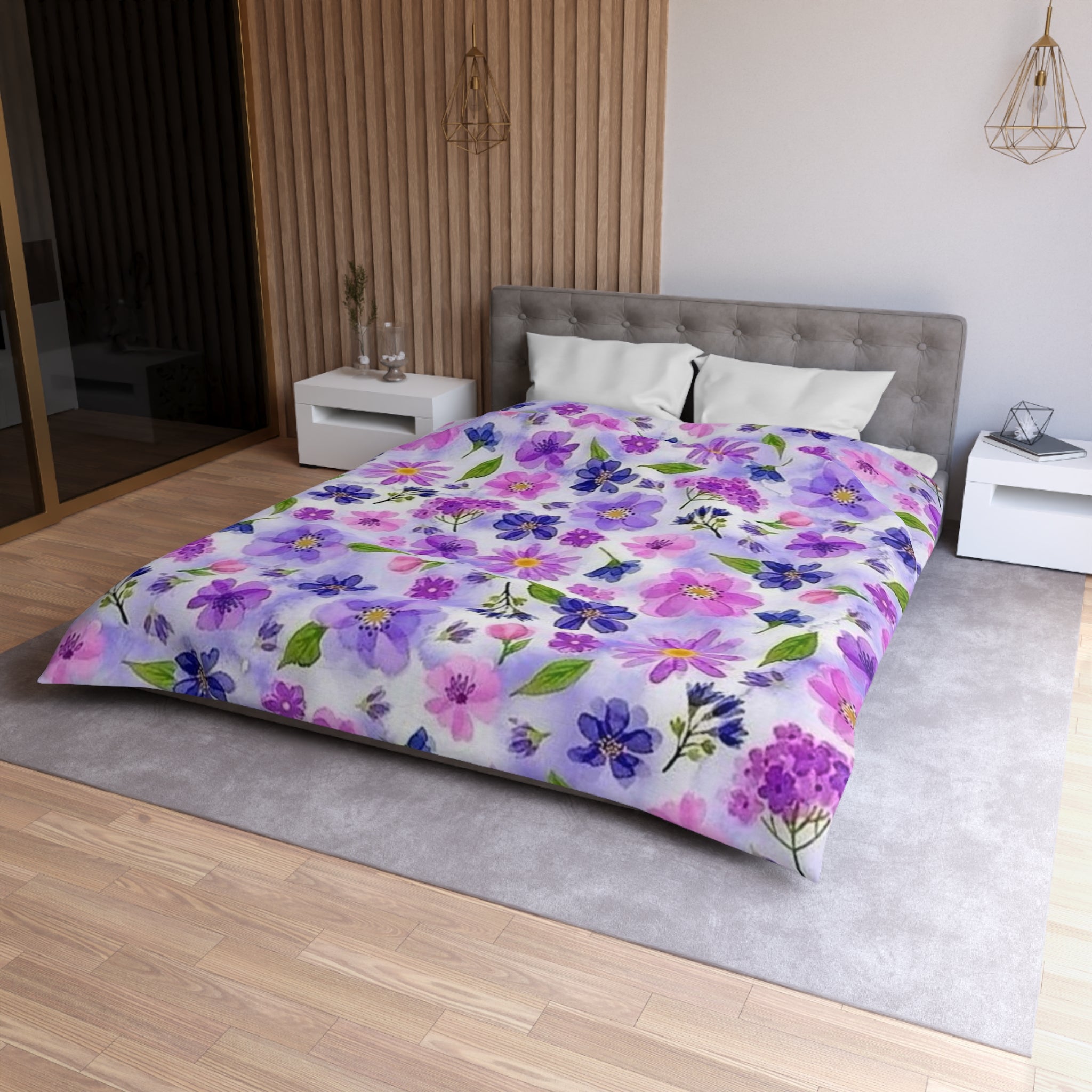 Floral Watercolor Duvet Cover — Purple & Pink Wildflower Bedding