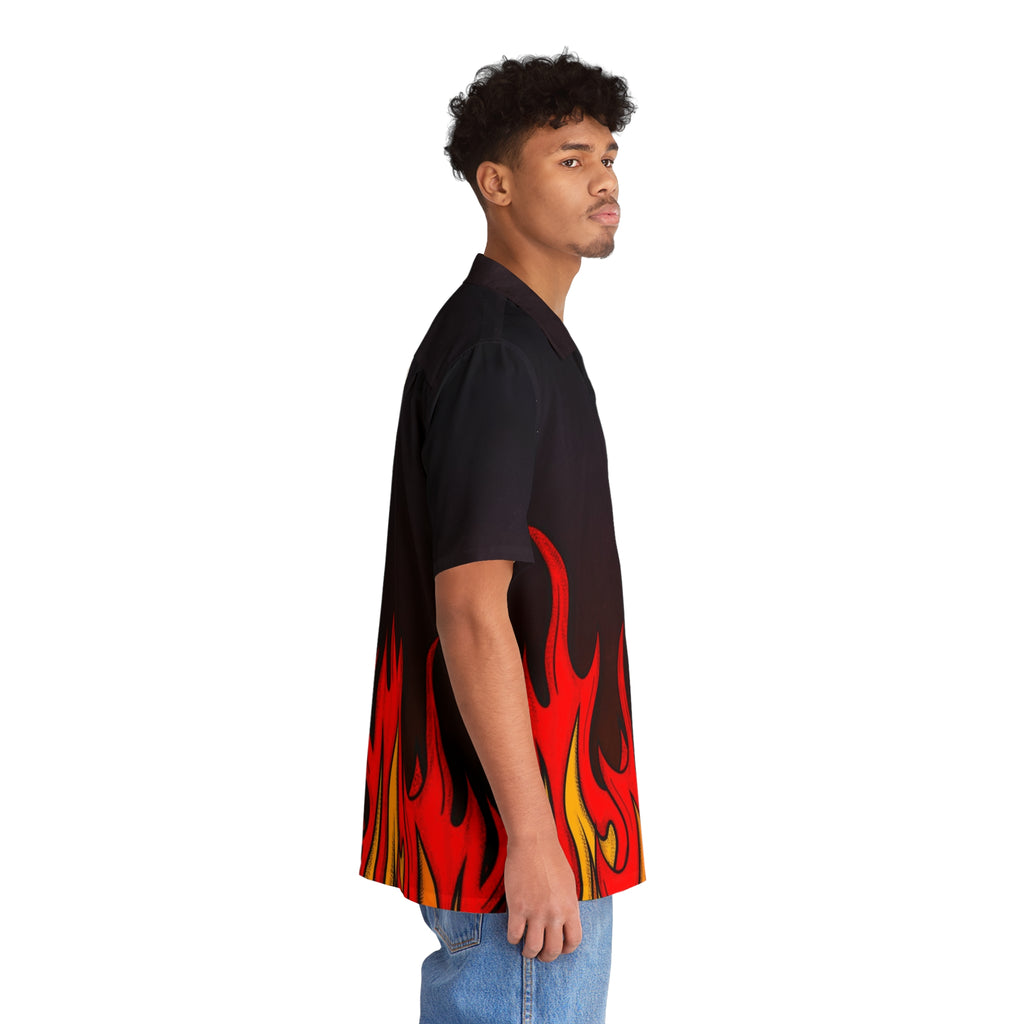 Flame Graphic Hawaiian Shirt — Men’s Retro Fire Print Camp Shirt