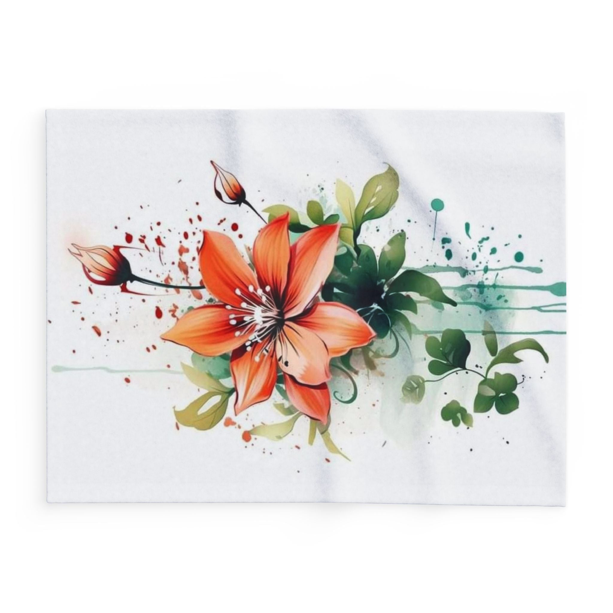 Floral Watercolor Arctic Fleece Blanket — Orange Lily Art Throw