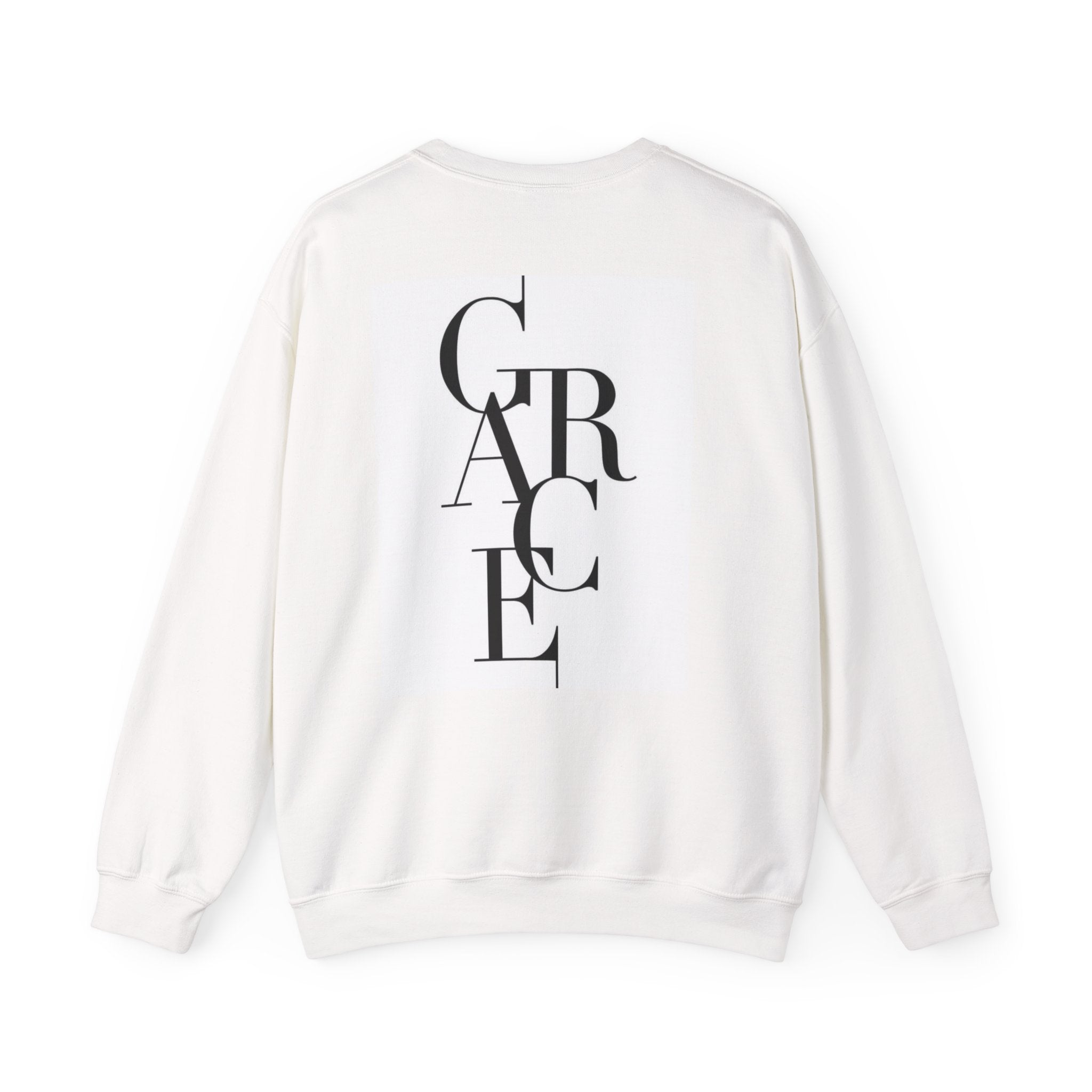 Crewneck Sweatshirt — Minimalist Black Silhouette Face with 'GRACE' Back Typography