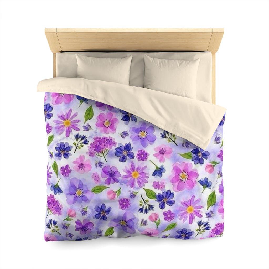 Floral Watercolor Duvet Cover — Purple & Pink Wildflower Bedding
