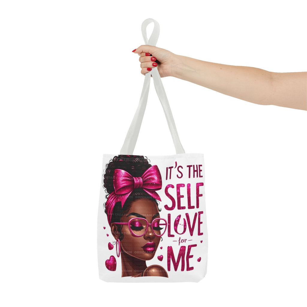 Self-Love Canvas Tote Bag — Pink Headwrap & Butterfly Afro Glam Design