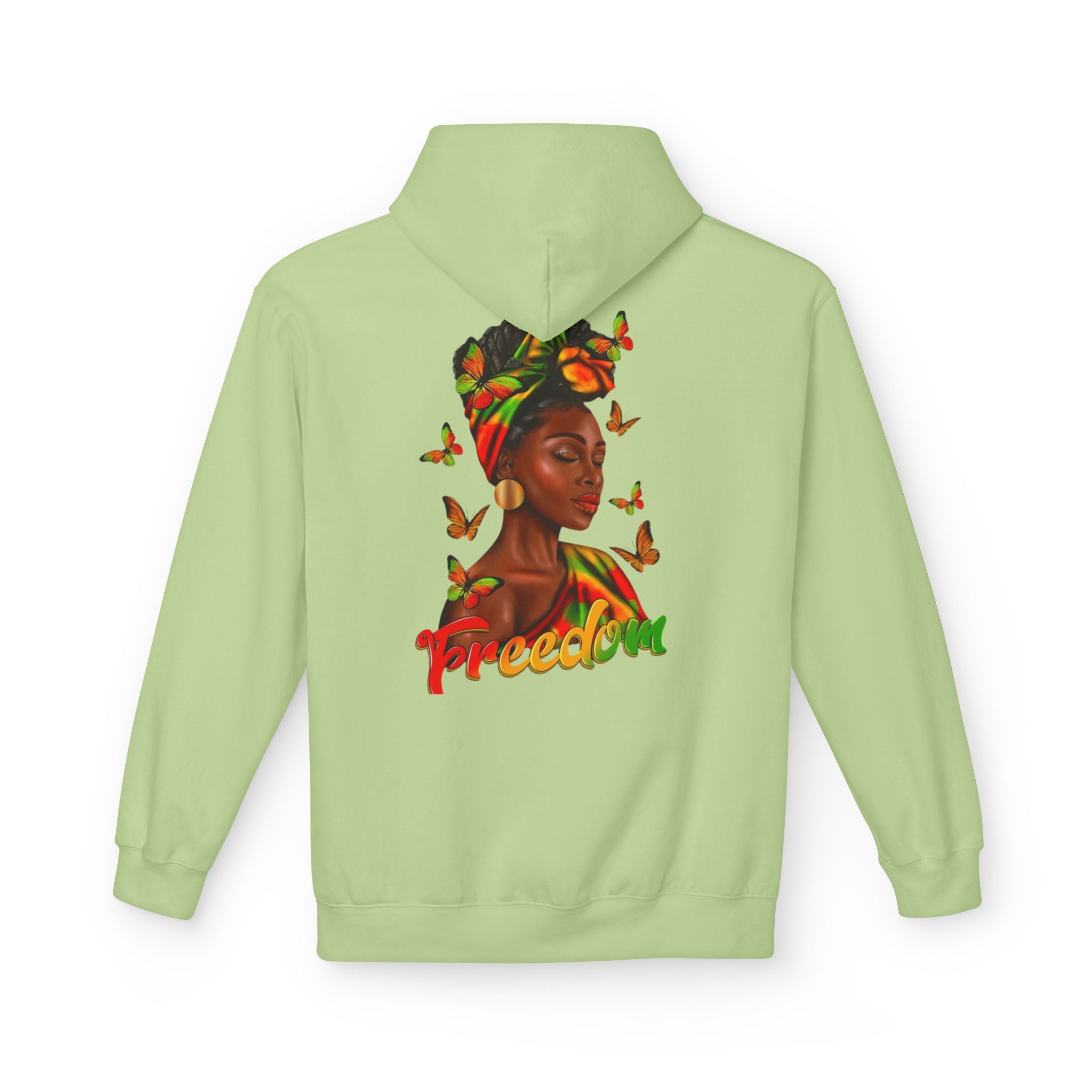 Freedom Afrocentric Hoodie — Woman with Headwrap & Butterflies