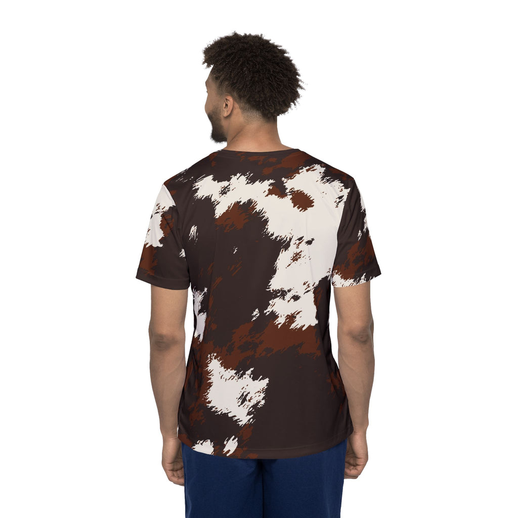 Cowhide Print Sports Jersey — Brown & Cream All-Over Athletic Tee