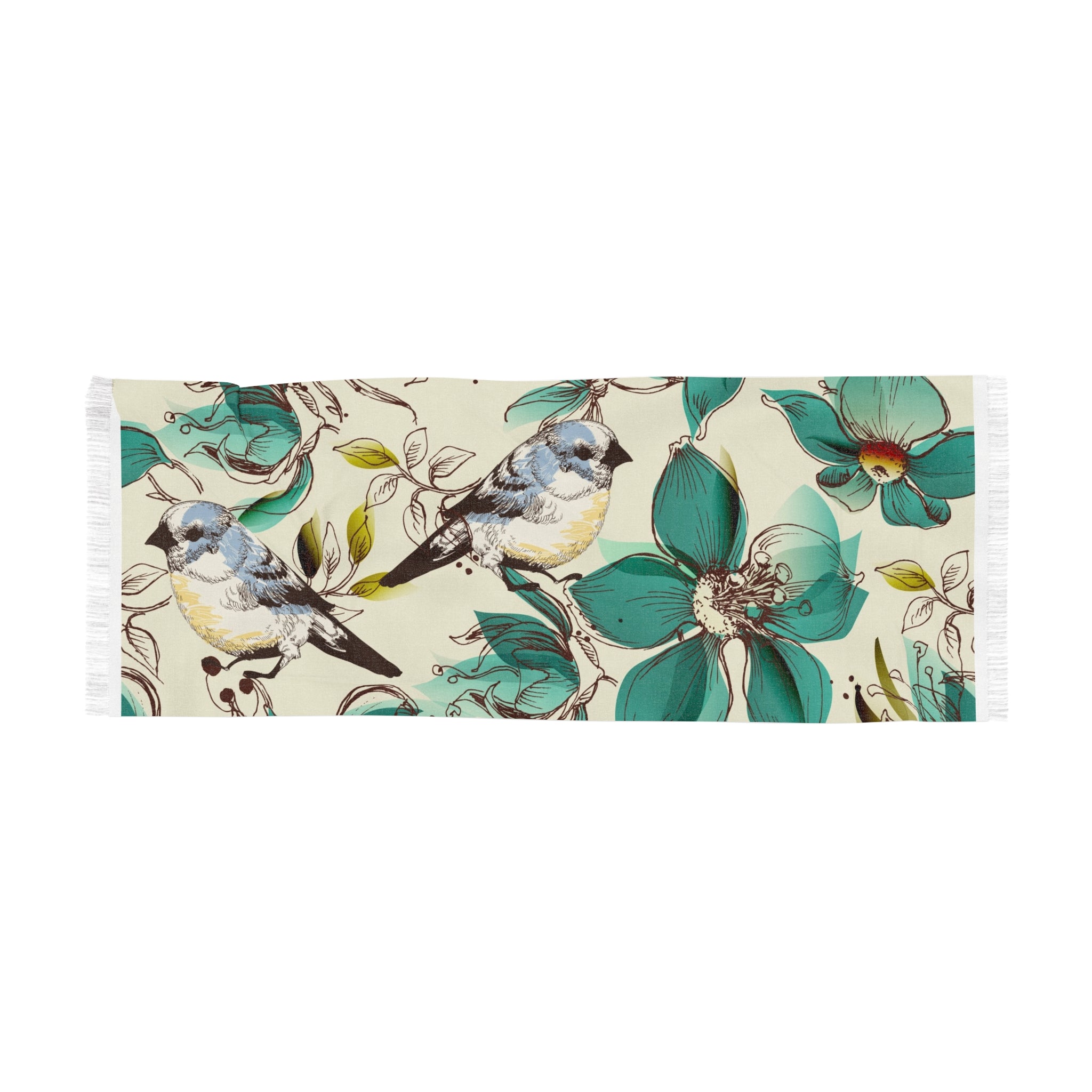Bird & Teal Floral Lightweight Scarf — Spring Garden Wrap
