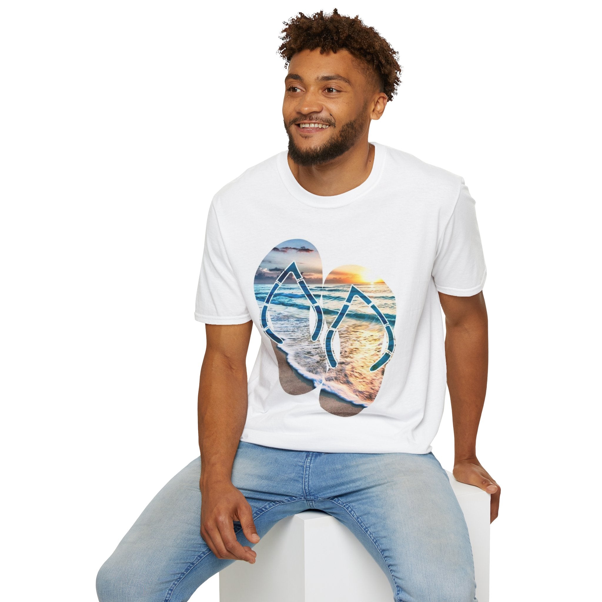 Beach Flip Flop T-Shirt — Sunset Ocean Graphic Tee