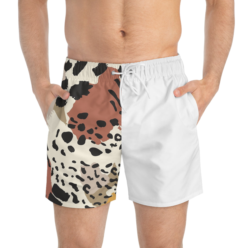 Animal Print Swim Trunks — Neutral Safari Pattern