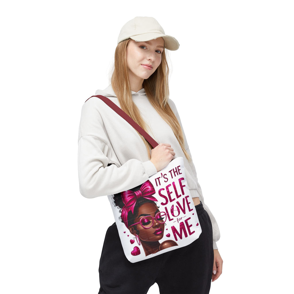 Self-Love Canvas Tote Bag — Pink Headwrap & Butterfly Afro Glam Design