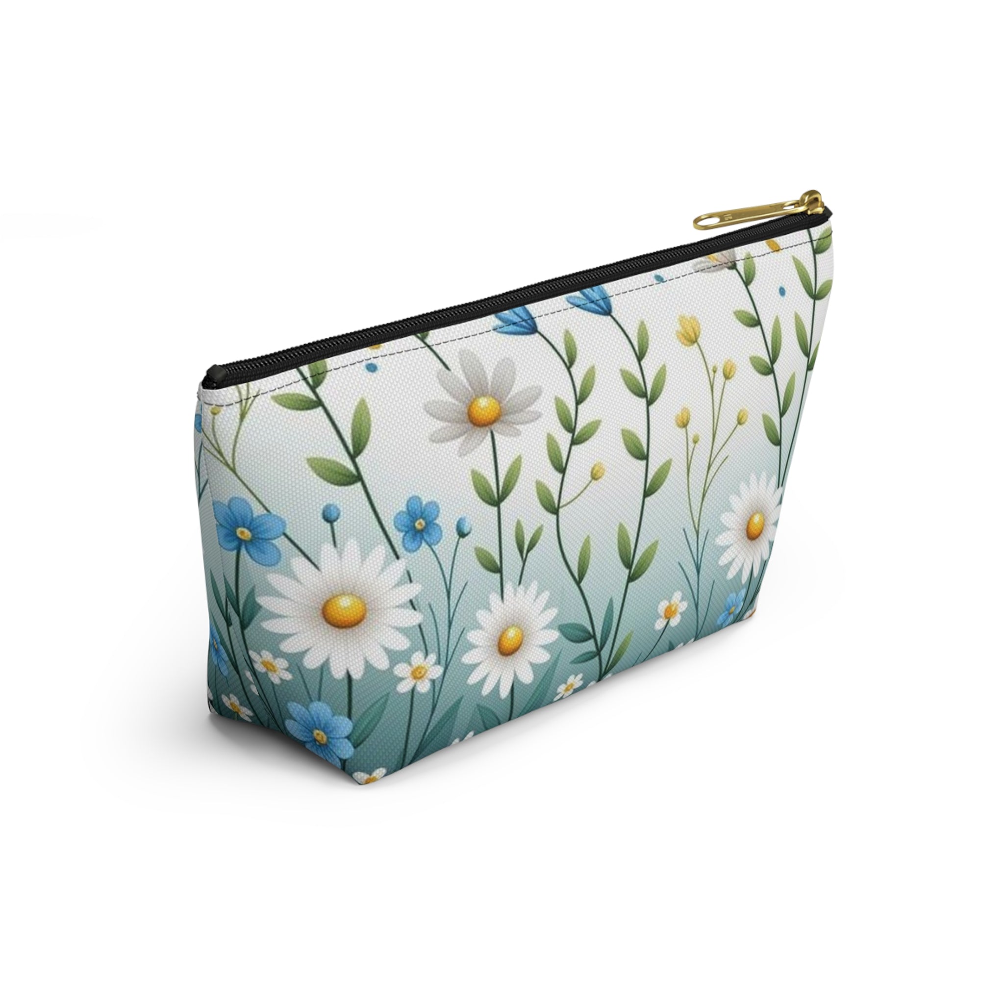 Daisy Meadow Accessory Pouch — Floral Cosmetic Bag with T-Bottom