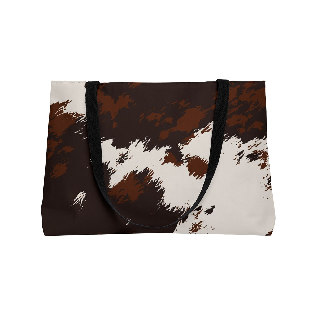 Cowhide Print Weekender Tote Bag — Brown & White Faux Cowhide Travel Tote