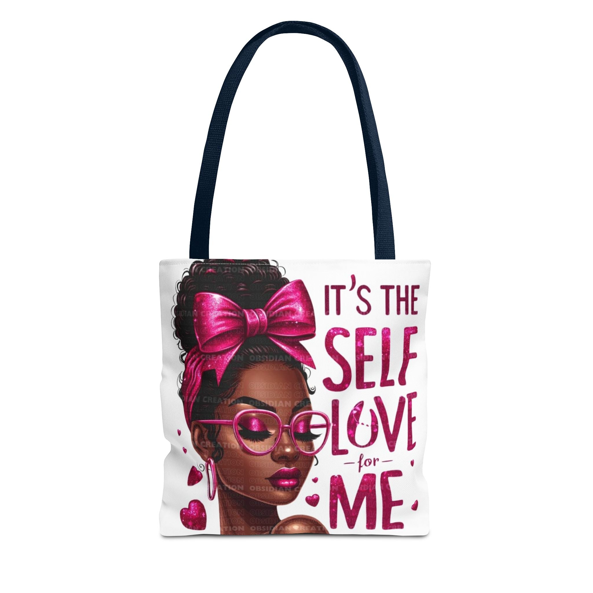 Self-Love Canvas Tote Bag — Pink Headwrap & Butterfly Afro Glam Design