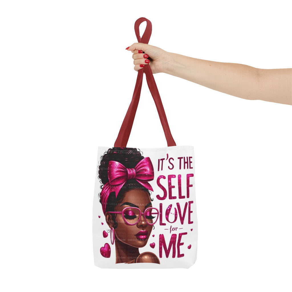 Self-Love Canvas Tote Bag — Pink Headwrap & Butterfly Afro Glam Design